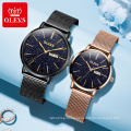 OLEVS brand 2019 Lover Watch Mesh Band Material Quartz Watches Fashion Casual Couple Watch A Pair Set Watches